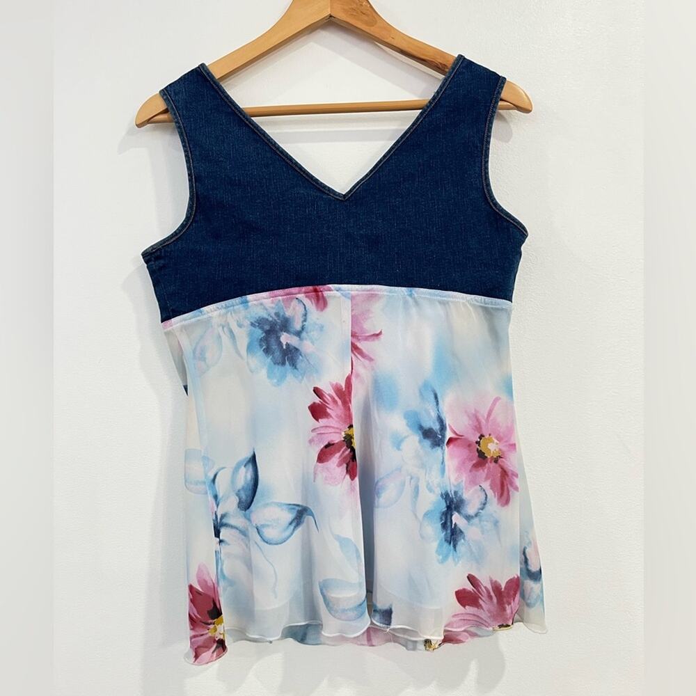 Vintage Forenza Denim Floral Y2K Top 8 Artsy Statement Festival - Picture 5 of 10